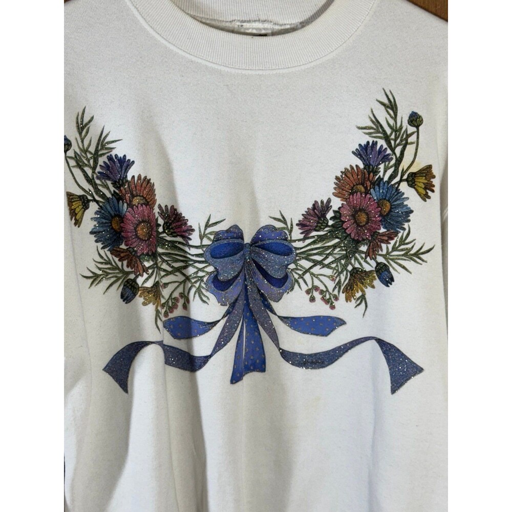 Vintage Floral Flower Sparkle Crewneck Sweater Sweatshirt Women’s Medium M USA - Picture 4 of 9